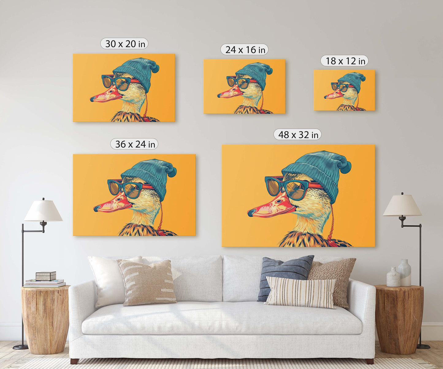 Hipster Duck, Pop Art, Street Art, Graffiti Painting, Animal Sunglasses, Orange Blue, Fun Quirky, Large Art Print, Kids Room, Boys Room