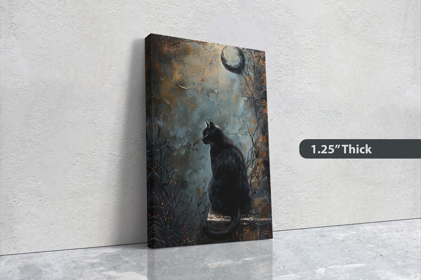Crypt Cat, Black Cat, Creepy Decor, Framed Canvas, Halloween Decor, Gothic Art, Extra Large Print