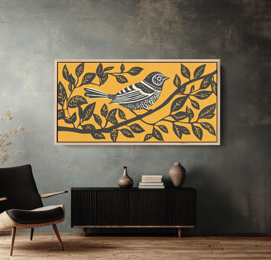 Linocut Bird Art, Scandinavian Art, Contemporary Decor