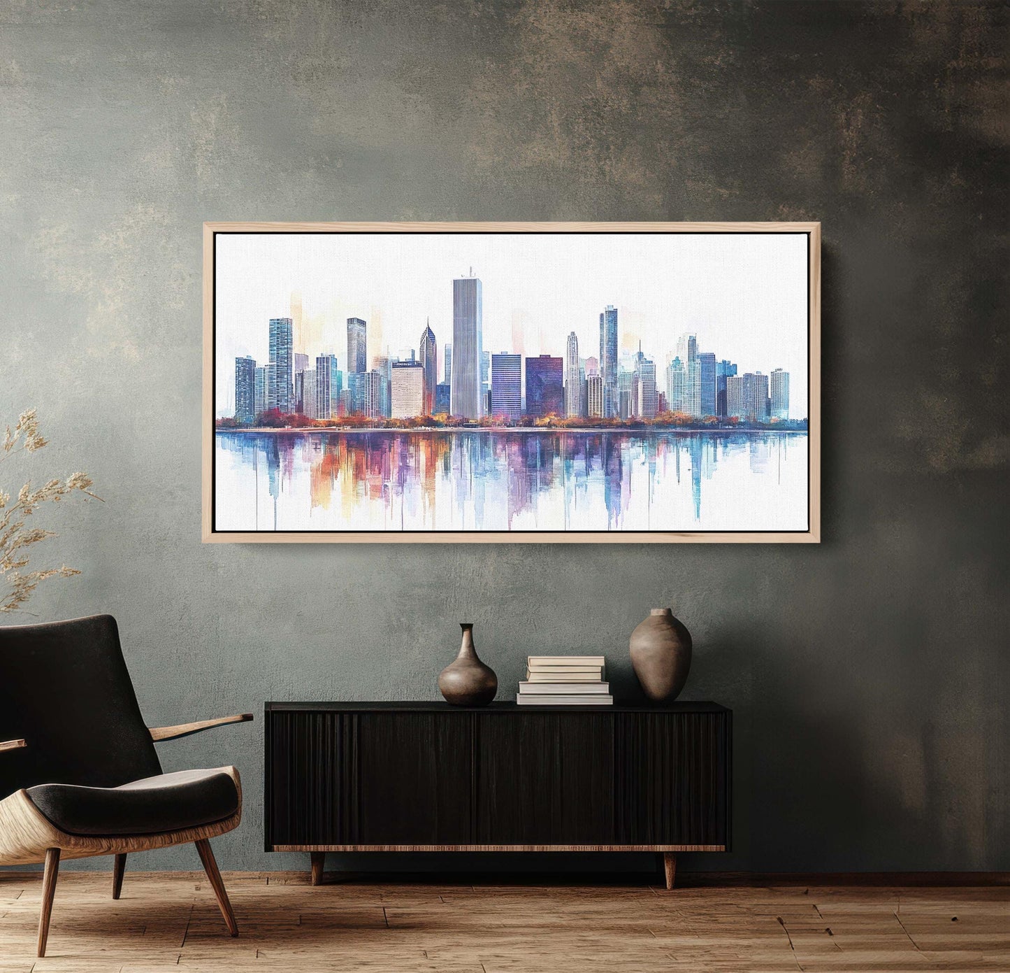 City Skyline Print, Urban City, Waterfront Buildings