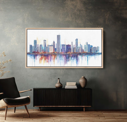 City Skyline Print, Urban City, Waterfront Buildings