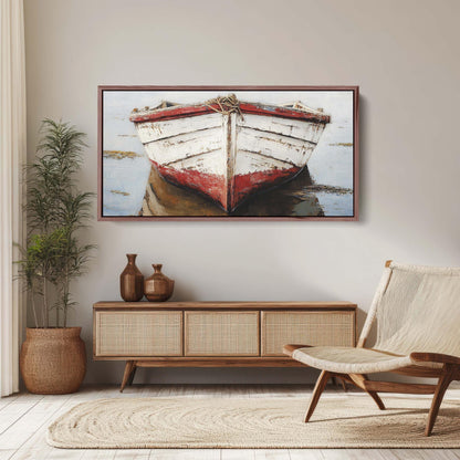 Red Boat, Beach House, Ship Art, Coastal Art, Vacation Home, Nautical Art