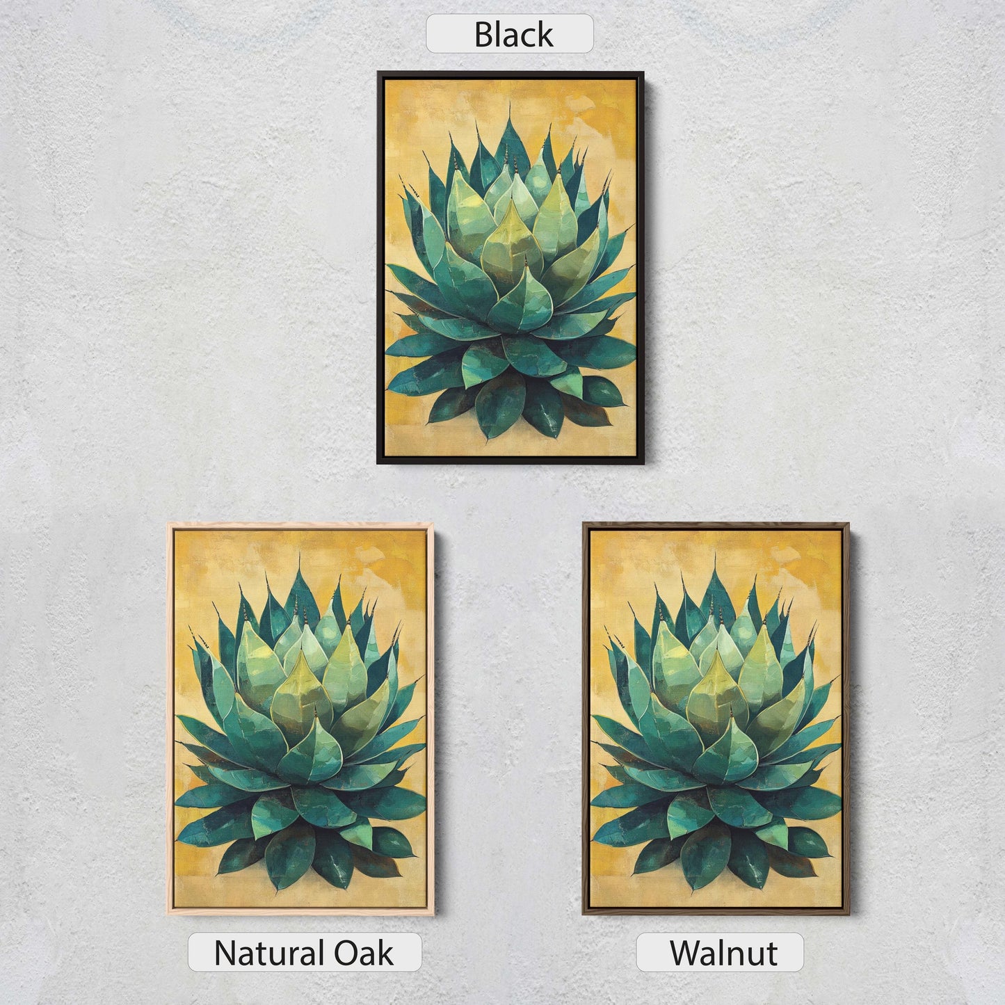 Agave Painting, Yellow Green Cactus, Desert Art, Mexico Art