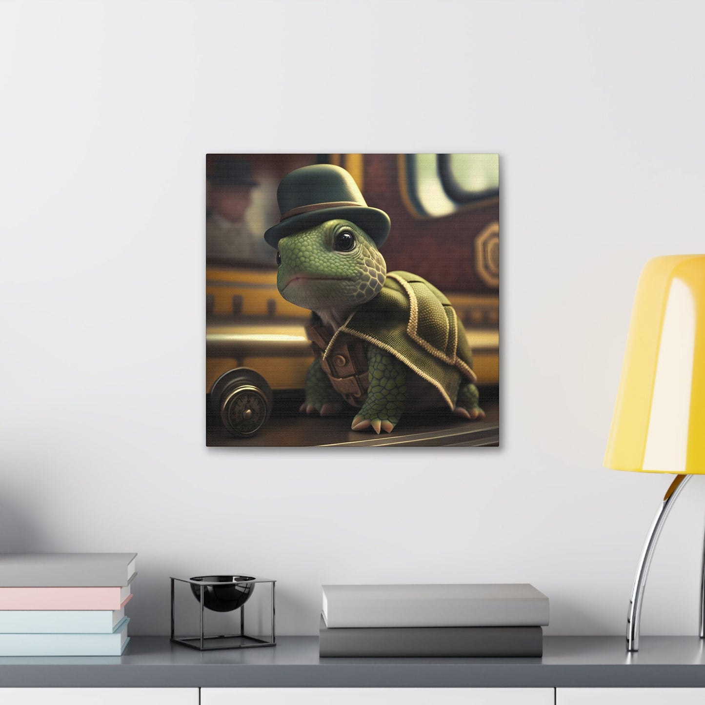 Turtle Top Hat Stretched Canvas Art