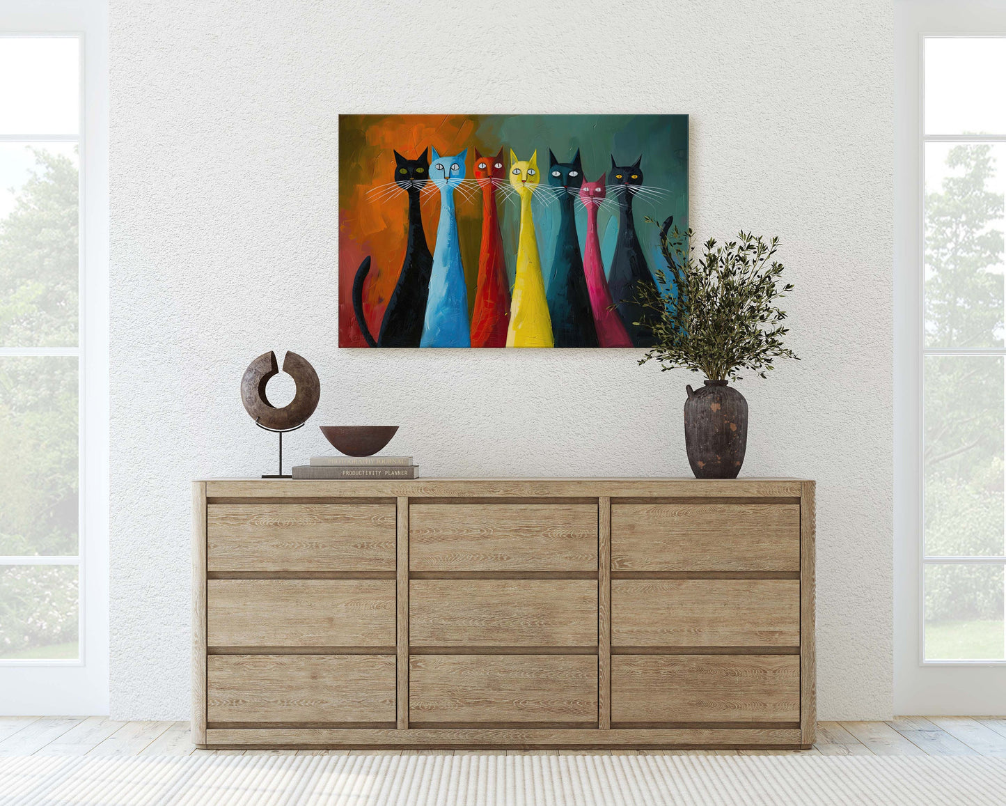 Rainbow Whisker Cats, Cat Lover Art, Large Art Print, Framed Canvas, Abstract Animal, Pastel Color, Colorful, Symbolism, Modern