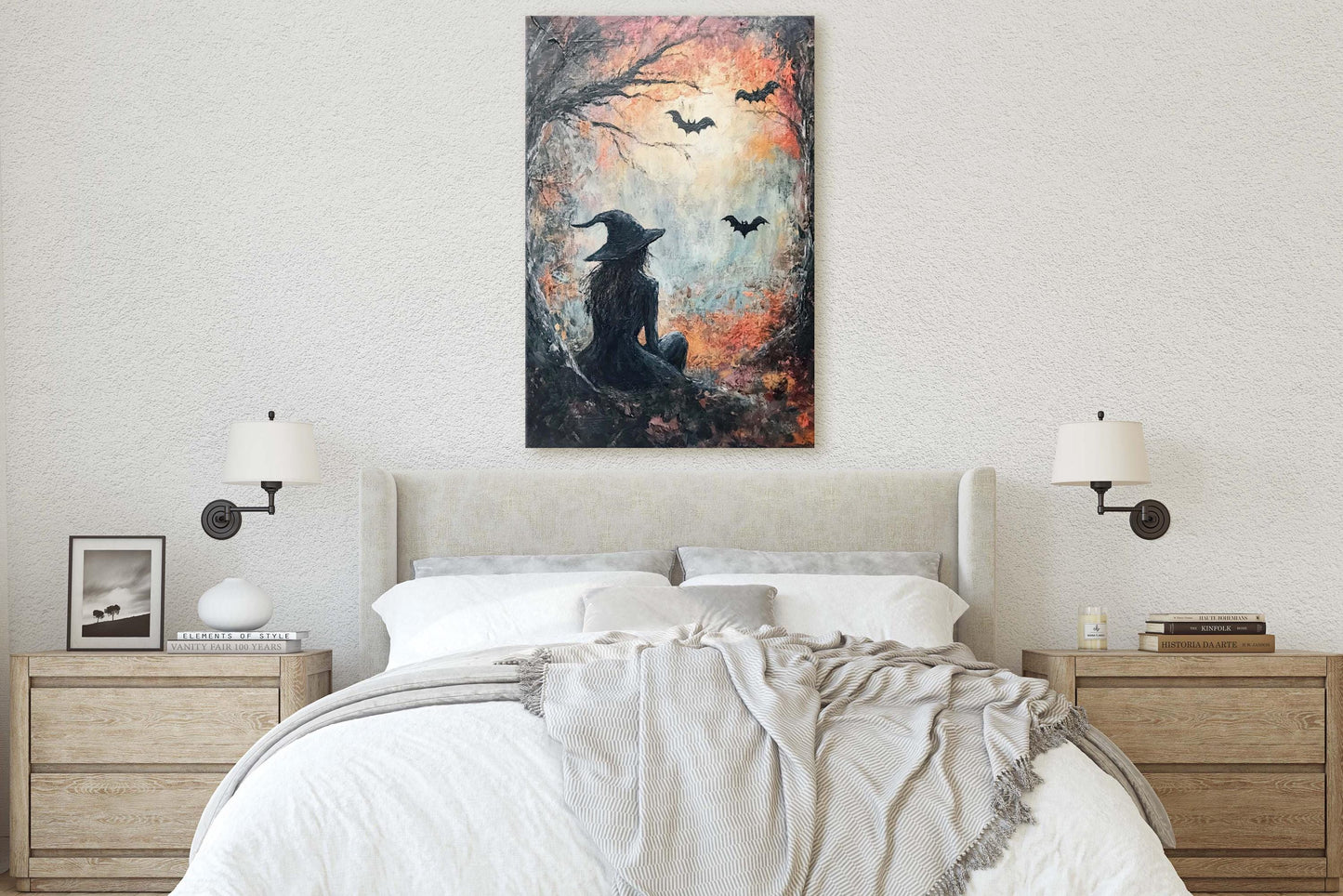 Witch Full Moon, Black Cat Wildflowers, Halloween Decor, Gothic Decor, Whimsical Halloween, Whimsy Night Stars, Bats Flying