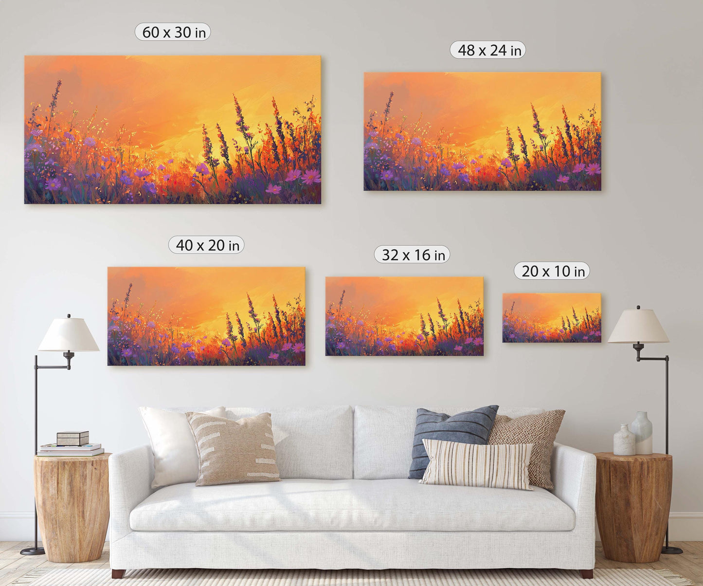 Orange Sunset, Wildflowers Print, Orange Sunrise, Floral Print, Botanical Art