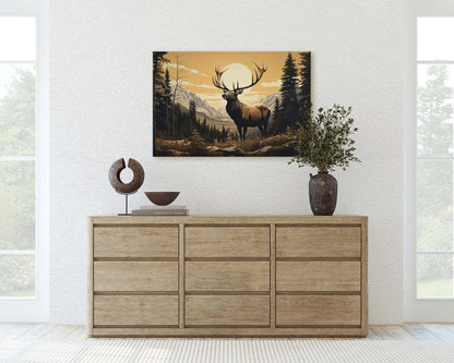 Rocky Mountain Elk, Elk Painting, Cabin Decor, Mountain Home Decor, Neutral Art, Nature Decor, Framed Canvas