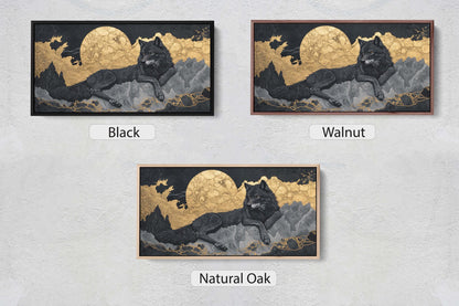 Lone Wolf Contemporary, Black and Gold Wolf, Wolf Moon