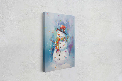 Colorful Snowman, Festive Winter Art, Holiday Decor, Christmas Print, Winter season, Framed Canvas, Snow man