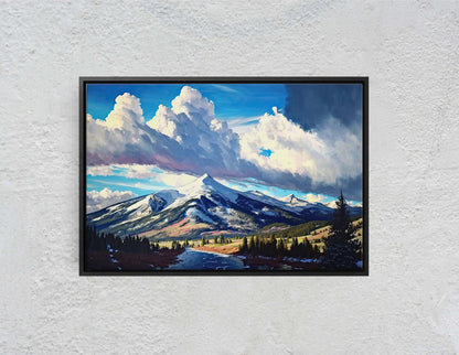 Big Sky Montana, Canvas Art, Ready To Hang, Large Print, Landscape Painting, Dramatic Landscape, Mountain Range, Blue sky mountain,