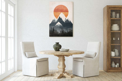Mountain Sunrise, Contemporary Print, Linocut Print, Scandinavian Design, Modern