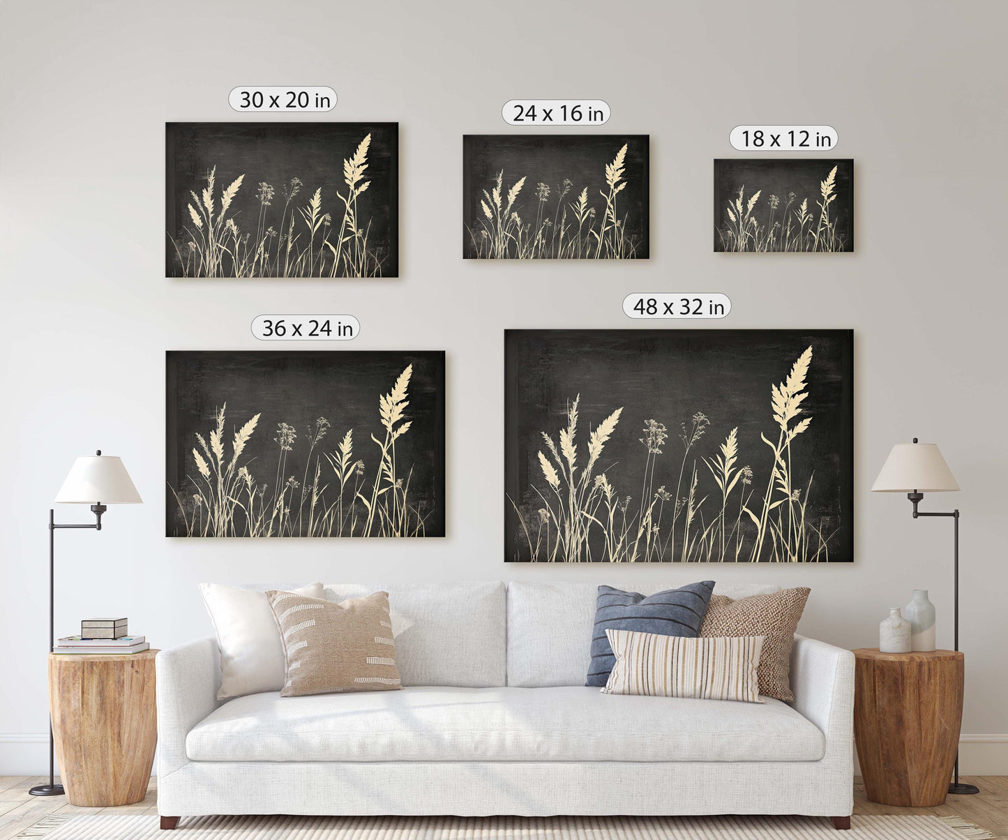 Grass Field Painting, Black and White, Wild Grass Art, Minimalist Art