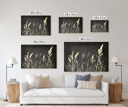 Grass Field Painting, Black and White, Wild Grass Art, Minimalist Art