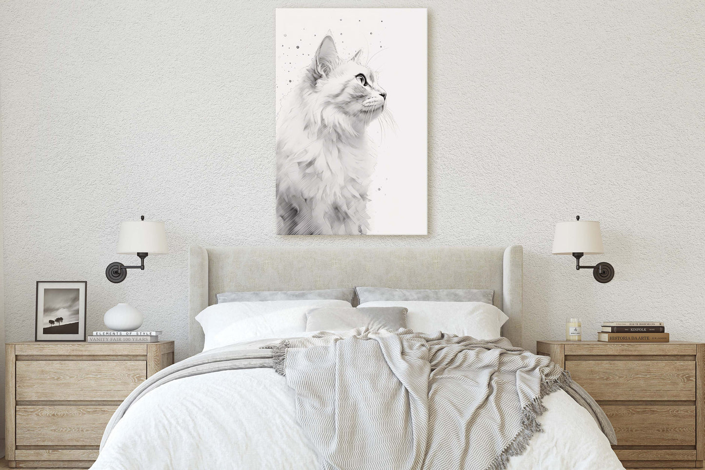 White Cat Portrait, Black and white cat, Feline Profile, Cat lover, Framed Canvas, Cat photography