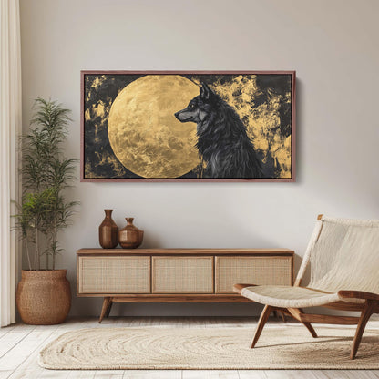 Lone Wolf Contemporary, Black and Gold Wolf, Wolf Moon