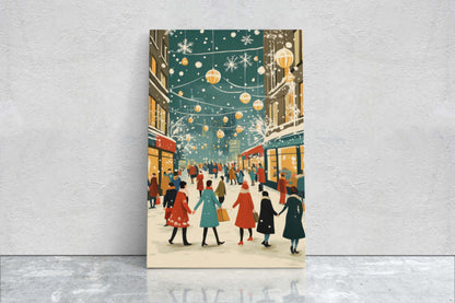 Vintage Christmas Canvas, Christmas Shopping, Christmas Village, Winter Scene