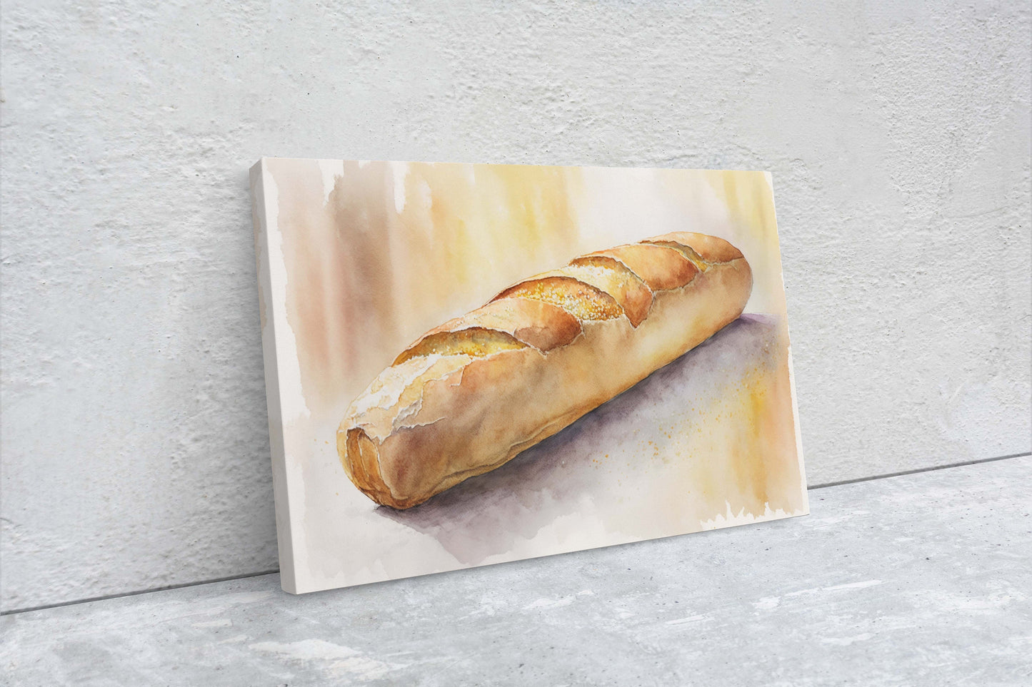 Baguette, French Bread, Fresh Baked Bread,Ready To Hang, Large Print, Watercolor Painting, Dining Room, Kitchen Art, Restaurant Art, Bakery