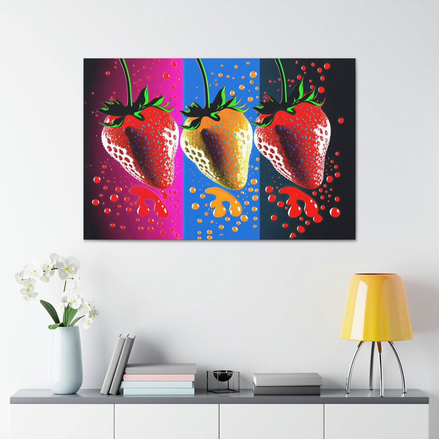 Strawberry Pop Art Canvas Art Ready To Hang Large Print, Bright Colorful