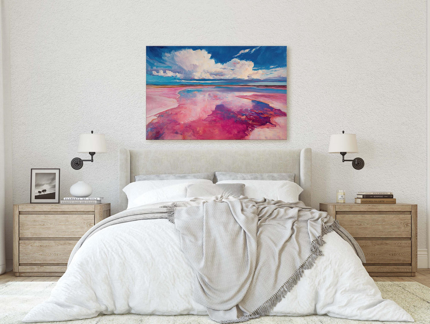 Abstract Beach, Surreal Beach Painting, Pink Blue