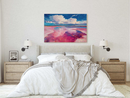 Abstract Beach, Surreal Beach Painting, Pink Blue