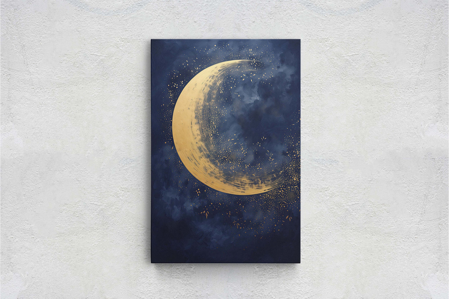 Gold Moon on Indigo, Moon Painting, Minimalist Art, Circle Indigo, Maximalist Art, Contemporary Decor, Celestial Art, Space Decor, Night Sky