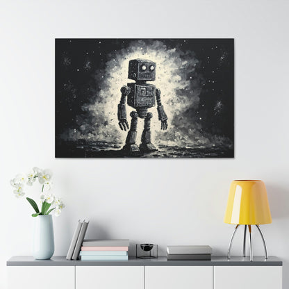 Robot Starry Night Canvas Art Ready To Hang Large Print, Black and White