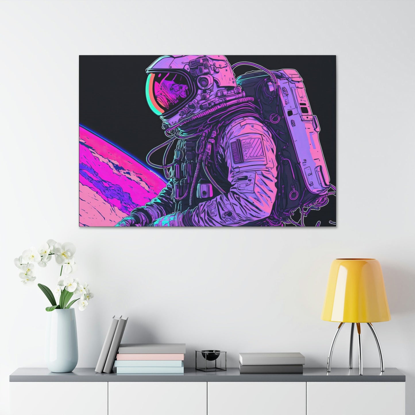 Astronaut Art Canvas Art Ready To Hang Large Print, Man Cave, Video Game, Retro, Synthwave, Neon