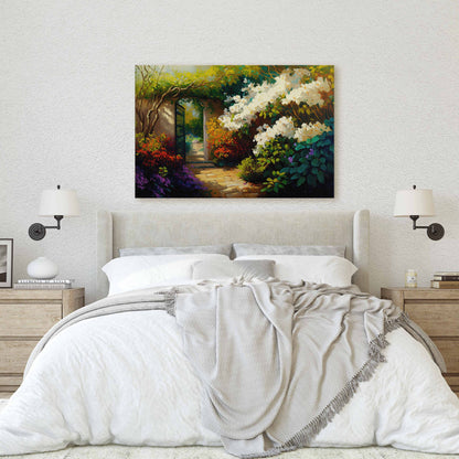 Jasmine Garden, Jasmine Tea Plant,  Flowers Canvas Art Ready To Hang Large Print, Oil Painting, Landscape