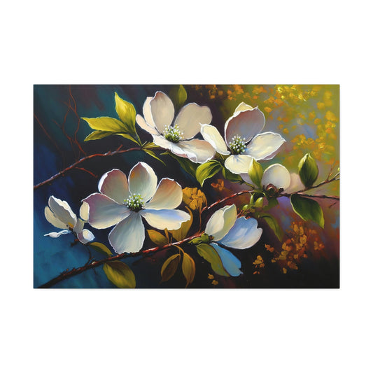 Dogwood Flowers Canvas Art Ready To Hang Large Print, Oil Painting, Landscape, Natural Beauty, Colorful