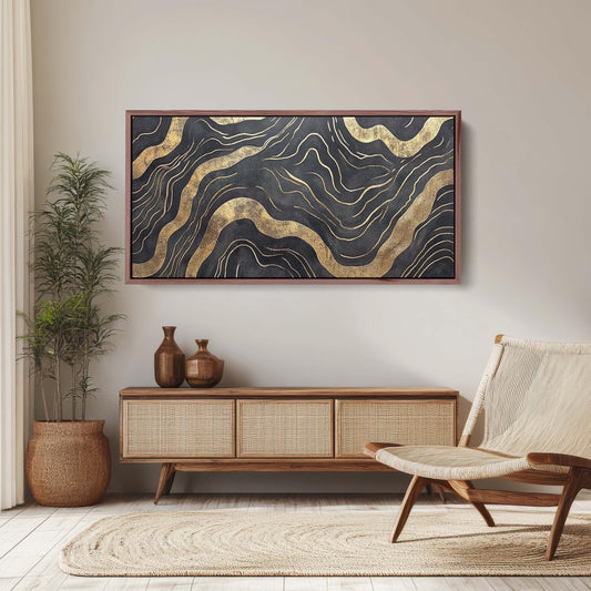 Gold and Black Abstract, Modern Print, Contemporary Decor, Abstract Wood