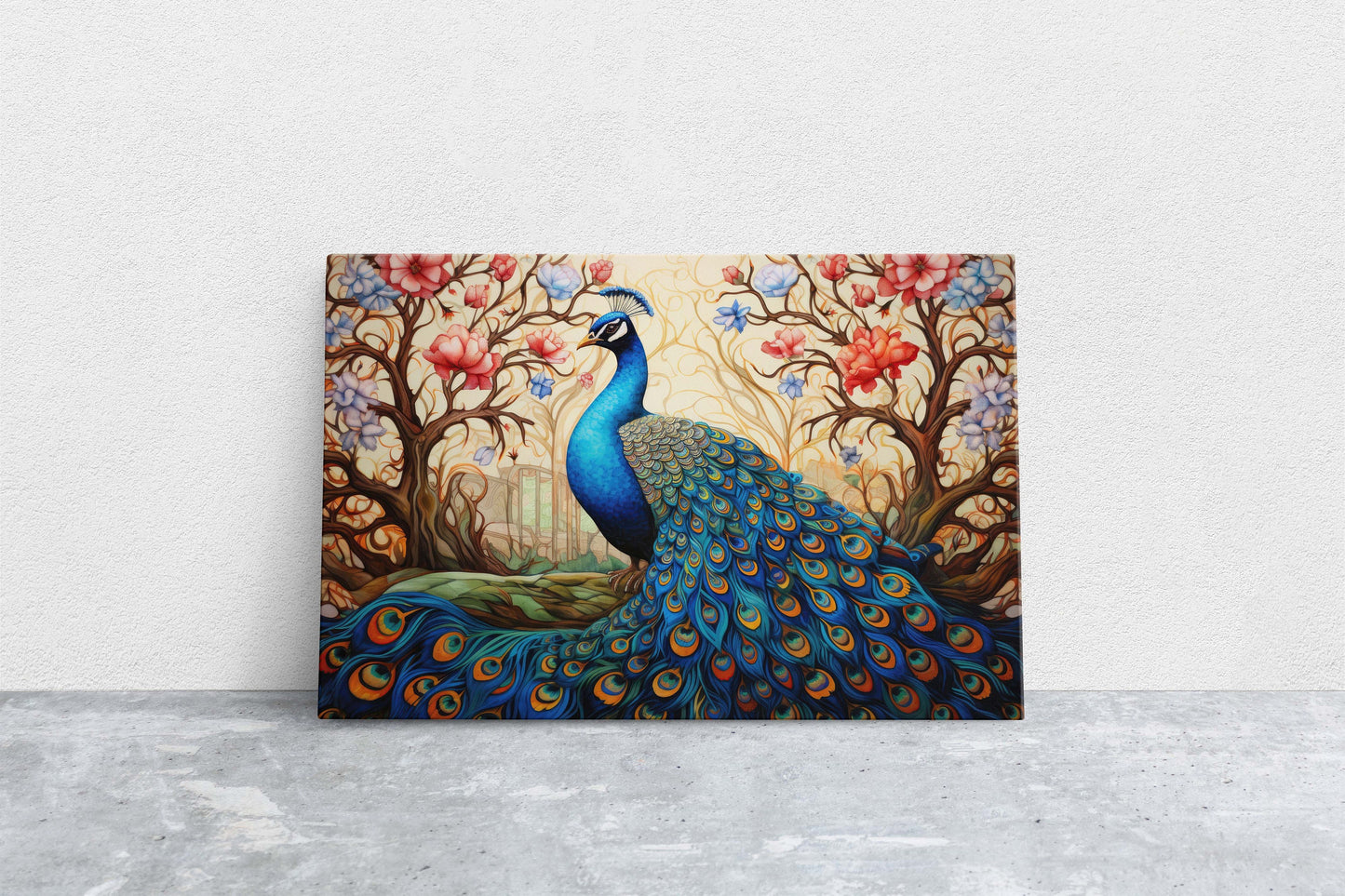 Peacock Painting,  Colorful Art, Vibrant Decor, Peacock Wall Art, Framed Canvas