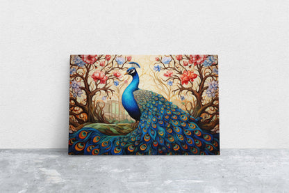 Peacock Painting,  Colorful Art, Vibrant Decor, Peacock Wall Art, Framed Canvas