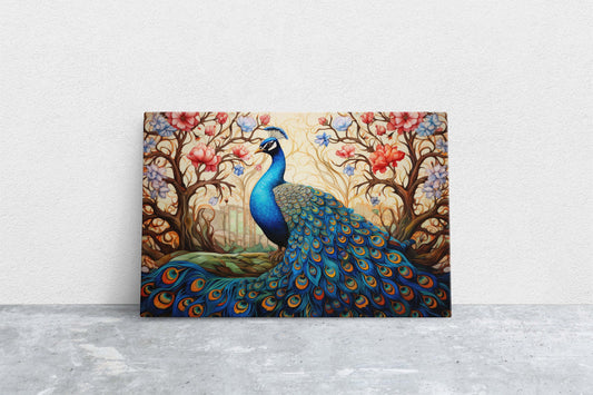 Peacock Painting,  Colorful Art, Vibrant Decor, Peacock Wall Art, Framed Canvas