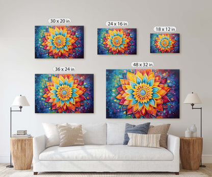Mandala Flower, Indian Asian Decor, Geometric art, Sacred Geometry, Framed Canvas, Dorm Decor, College Art, Trippy, Psychedelic