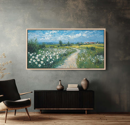 Countryside Road Art, Vintage Road Painting, Dirt Road, Field Painting