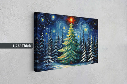 Starry Christmas Tree, Starry Night, Christmas Painting, Xmas Decor, Framed Canvas, Large Painting, Festive Print, Winter Art