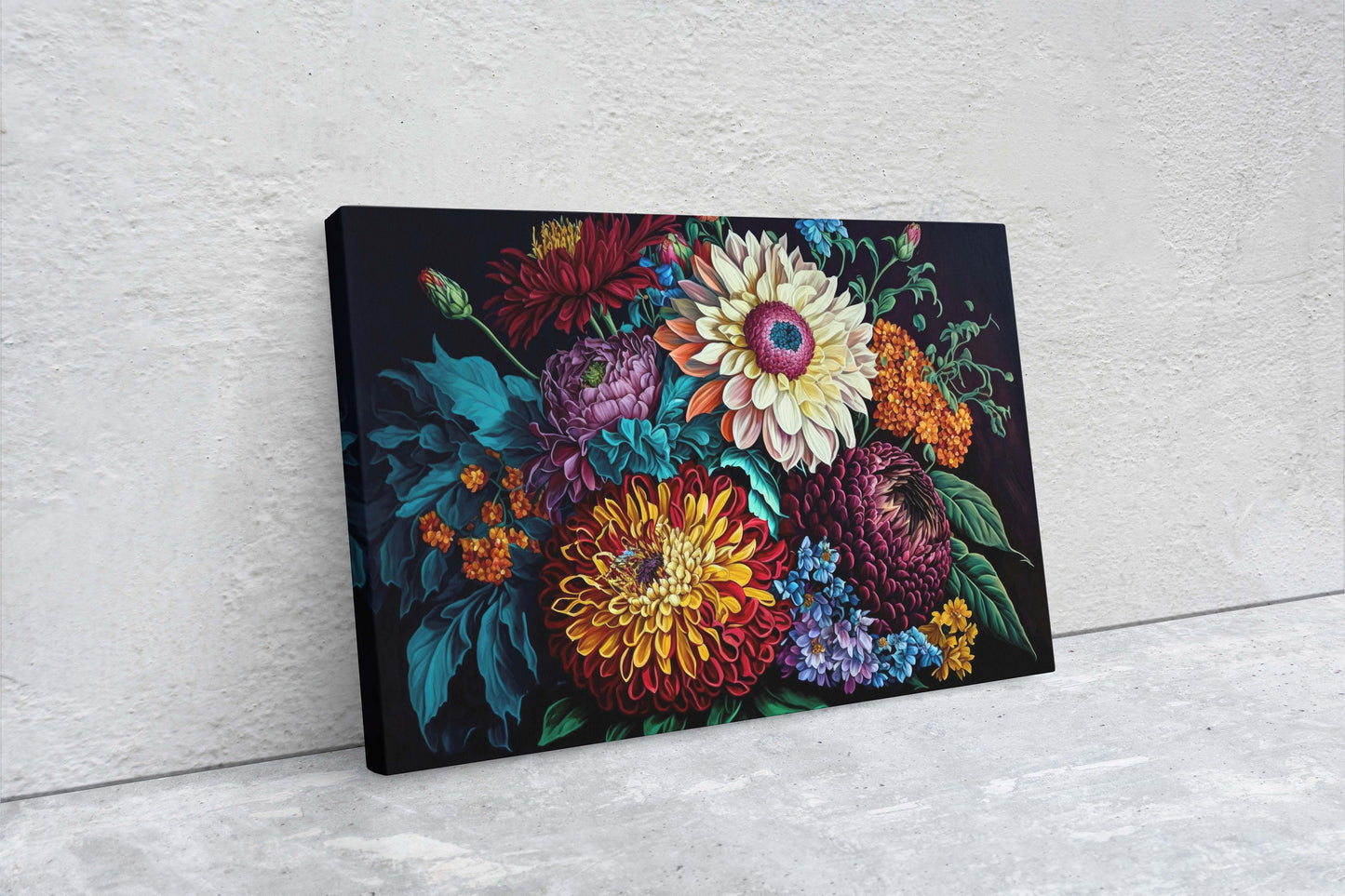 Colorful Flowers Canvas Art Ready To Hang Large Print, Oil Painting, Floral Bouquet