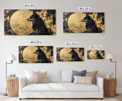 Lone Wolf Contemporary, Black and Gold Wolf, Wolf Moon