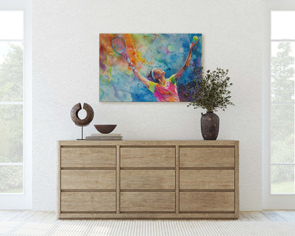 Women's Tennis, Girls Tennis, Colorful sports, Woman Sports, Large Art Print, Framed Canvas, Girls Room, Kids room, Athlete