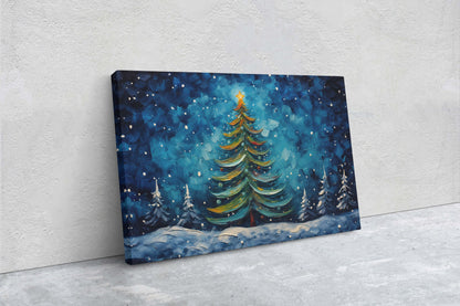 Starry Christmas Tree, Starry Night, Christmas Painting, Xmas Decor, Framed Canvas, Large Painting, Festive Print, Winter Art
