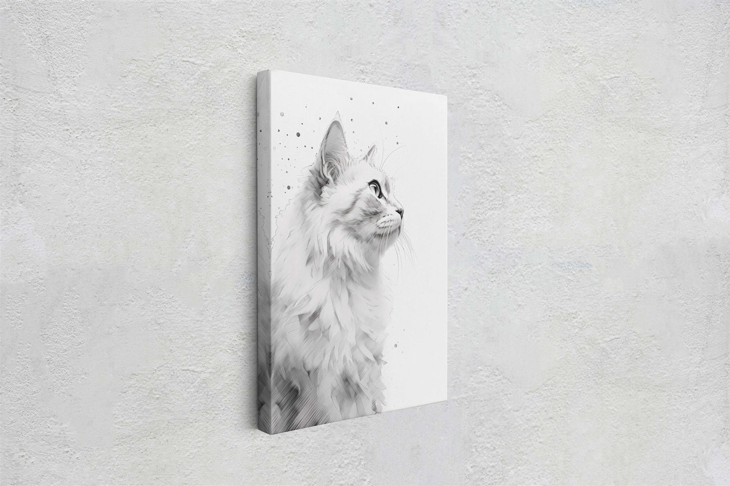 White Cat Portrait, Black and white cat, Feline Profile, Cat lover, Framed Canvas, Cat photography