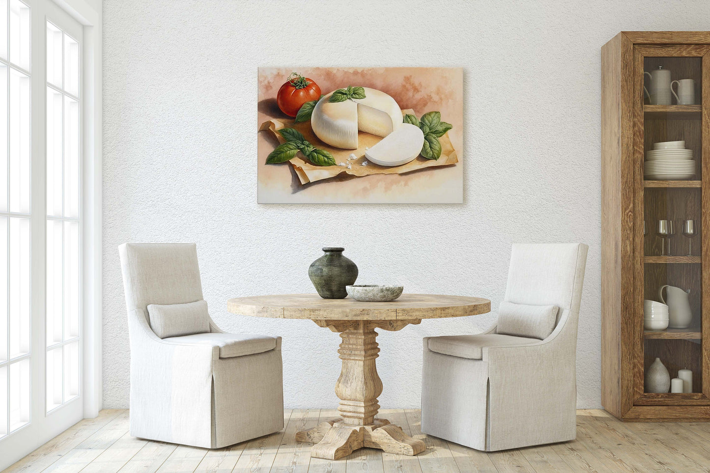 Mozzarella Cheese, Ready To Hang, Large Print, Watercolor Painting, Dining Room, Kitchen Art, Restaurant Art, Italian Food