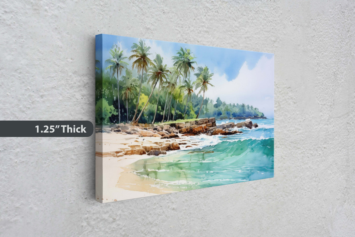 Beach Waves on Canvas, High Tide, Blue water, Green water, Palm Trees, Tropical Paradise, Ocean Vacation, Framed Canvas