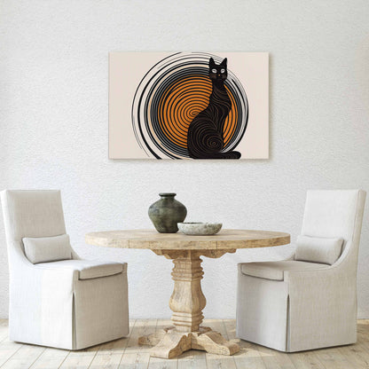 Boho Cat, Minimalist, Midcentury Canvas Art Ready To Hang Large Print, Painting, Landscape