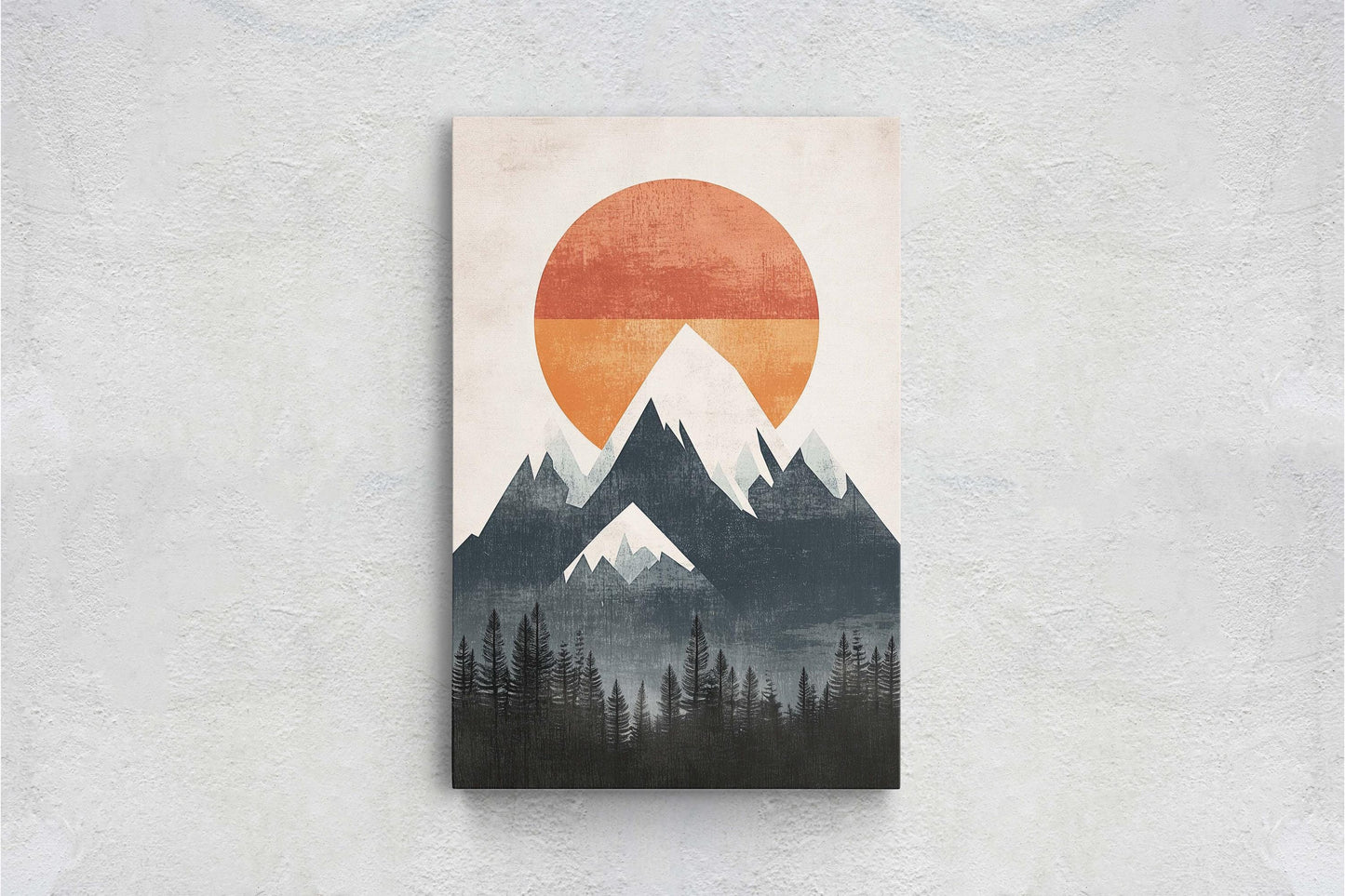 Mountain Sunrise, Contemporary Print, Linocut Print, Scandinavian Design, Modern