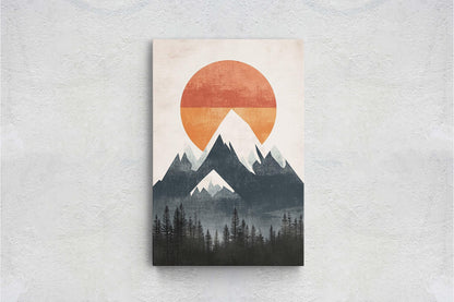 Mountain Sunrise, Contemporary Print, Linocut Print, Scandinavian Design, Modern