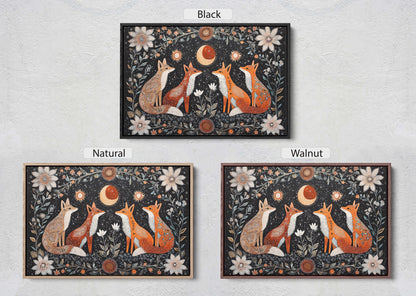 Fox Folk Art, Celestial Art, Fox Art, Nature print, Canvas print