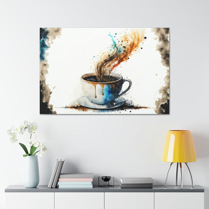 Watercolor Coffee Canvas Art Ready To Hang Large Print, Oil Painting, Colorful, Water Color, Cafe, Kitchen
