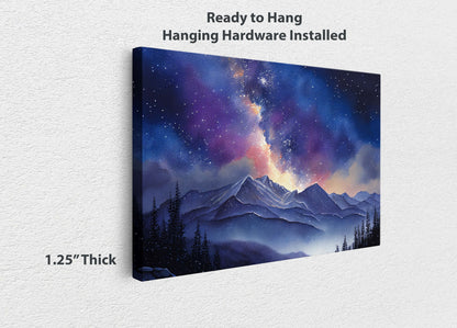 Night Sky Over Mountain Range Painting Stretched Canvas Art